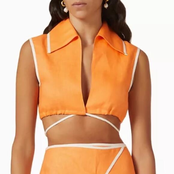 Matthew Bruch Sleeveless Wrap Linen Crop Top Women's Size 1(US XS) Orange Luxury - Picture 1 of 6